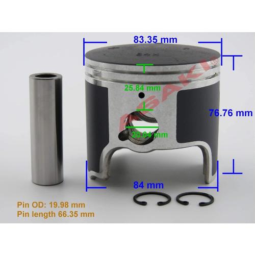 Asaki Piston Kit Compatible with Yamaha PWC GP760/LST1200 64X-11631-00 65U-11631-02 47-403 Std with Ring (Bore 83.64)