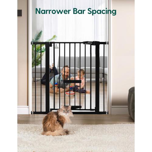Babelio 36 Inch Extra Tall Baby Gate with Cat Door, 29.5-40 Metal Pet Door for Stairs, Doorways, House, Auto Close, Easy Walk Thru, Black