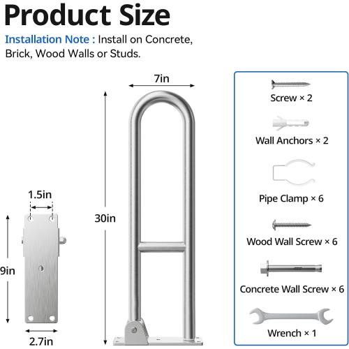 Toilet Grab Bar, Bathroom Safety Handrail Wall Mounted, 304 Stainless Steel Flip Up Folding Support Rail for Elderly Seniors and Handicap Assistance (30 Inch)
