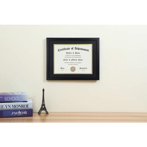 ELSKER&HOME 8.5x11 Certificate Frame - Classic Black Color Frame - Displays Diploma 8.5x11 Inch with Mat - 11x14 Inch Without Mat - For Document/Photo(Double Mat - Matte Black with Gold Rim)