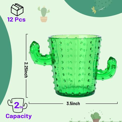 ZZYFGH Plastic Cactus Shot Glasses(Set of 12), 2 Oz Green Cute Cactus Tequila Glasses for Western, Bachelorette, Cinco de Mayo, Tequila, Fiesta Themed Party Supplies