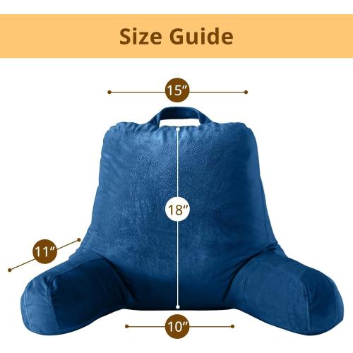 Sasttie Reading Pillow, Velvet Back Pillow for Bed Sitting Up, Adult Back-Rest Support Cushion with Arms for Sit Up on Couch, Sofa, and Floor, Dorm Essentials, Reading Accessories, Navy