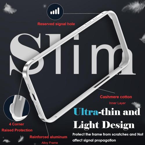 YMHML Bumper Case for iPhone 15 Pro Titanium, Aluminum Alloy   TPU Bumper Frame with Screen Protector Tempered Glass, Metal Slim Fit No Back Design 4 Corner Raised Protection Accessories, Silver