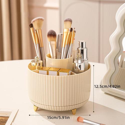 Desk Organizer, Plastic Pen Holder with 5, Dual-Purpose Pencil Cup for Office, School, Home, Cream