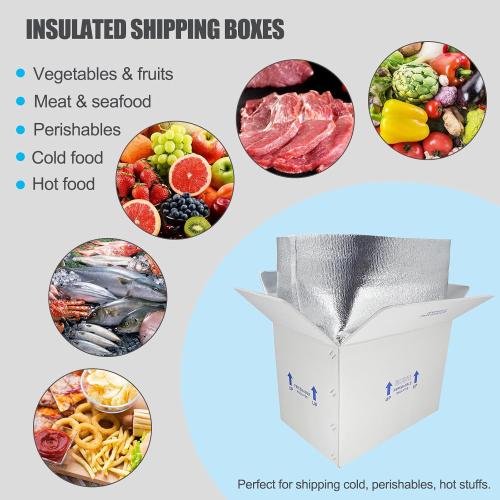15x10x11 Insulated Shipping Boxes for Frozen Food, 4 Pack Double Insulated Carton with Aluminum Foil Insulated Bag Liner, Reusable Perishable Shipper Cooler Box for Mailing