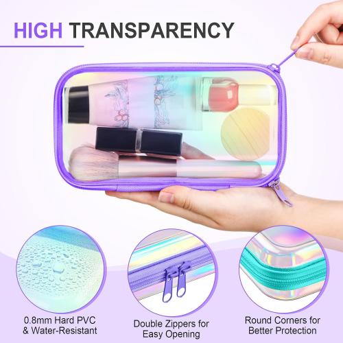 Sanwuta 6 Clear Hard Zipper Case, Holographic, 7.48 x 3.94 x 2 Inch