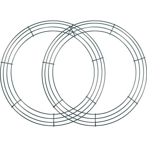 2 Pack Christmas Wire Wreath Frame Wire Wreath Making Rings Green for New Year Valentines Decoration (14 Inch)