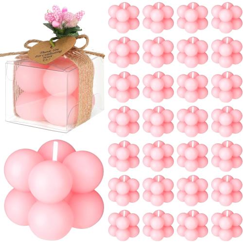 MTLEE 30 Sets Mini Bubble Candles Wedding Favors Gifts for Guests 1.57 x 1.38 Bubble Candles with Cards Dried Flowers DIY Gift Set for Baptism Party Bridal Shower Thank You Gifts (Pink)