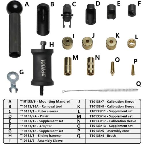 T10133 Fuel Injector Puller Removal Set Injector Seal Installer Service Tool Kit Compatible with Audi VW 1.4 1.6 1.8 2.0 2.7 3.0 3.2 3.6 V6 4.2 V8 FSI Petrol