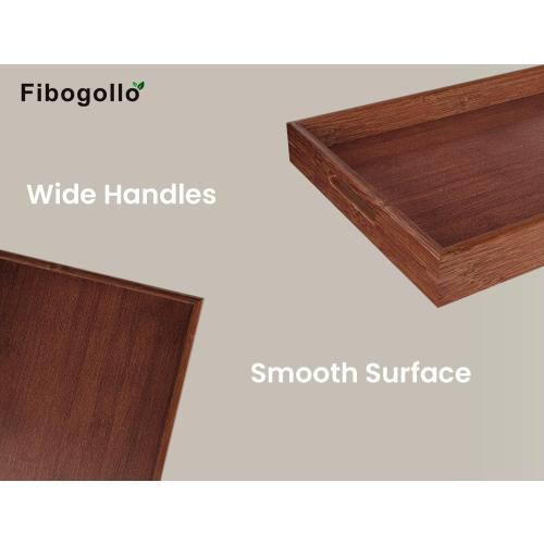 Bamboo Set of 2 Serving Tray with Handles,Decorative Trays Platter,Breakfast Tray in Bed,Food Drinks Tray for Eating,Working,Storing(Brown)