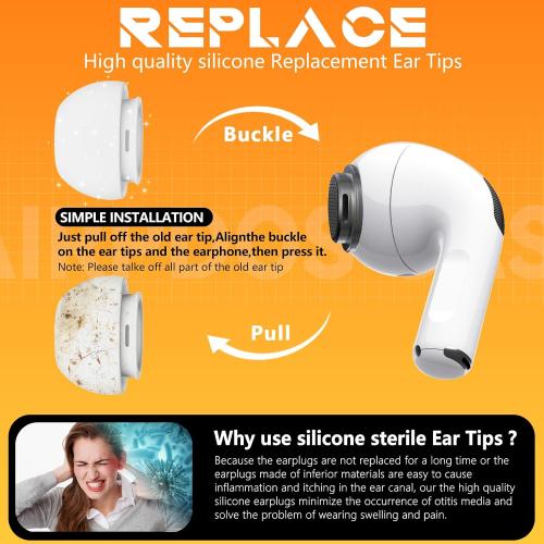 Inesore 4 Pairs Replacement Ear Tips for AirPods Pro 2nd/1st (White)
