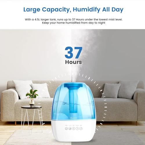 Humidifiers for Bedroom Large Room Home - 4.5LCool Mist Humidifier for Baby and Plants, Lasts Up to 37 Hours,Sleep Mode,Adjustable Mist,Timer,Night Light,Quiet,Auto Shut-Off (Blue)‼️Light dirt‼️