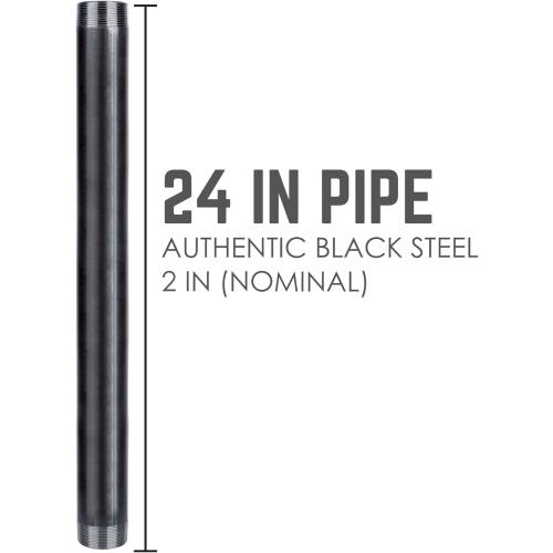 PIPE DECOR Black Steel Plumbing Pipe, 2 in. Dia. x 24 in. Pre-Cut Pipe Fits Standard 2 Inch Black Threaded Pipes, Nipples and Fittings, 2 Pack