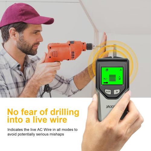 Stud Finder Wall Scanner - 5 in 1 Stud Finder Tool w/Smart Chip and HD LCD Display, Stud Detector Beam Finders for the Center and Edge of Wood AC Wire Metal Studs Joist Pipe (Grayish)
