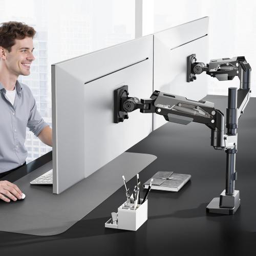 ARES WING Vertical Dual Monitor Mount - 24-57 Aluminum Heavy Duty Monitor Arms for 2 Monitors, Fully Adjustable Gas Spring Stacked Monitor Stand with 75/100/200 Vesa Mount, Black