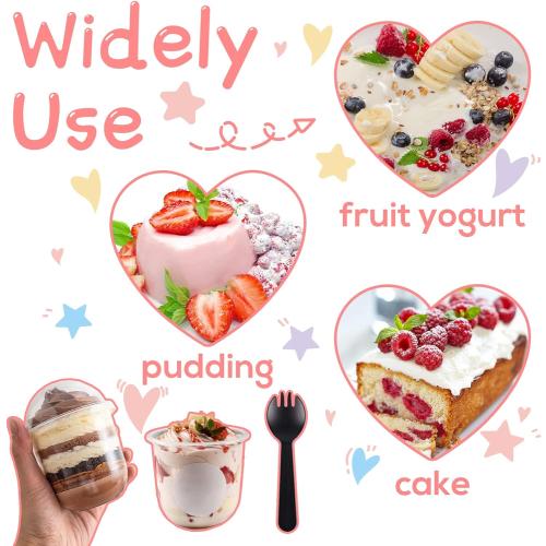 50 Pack 12OZ Clear Plastic Cups with Dome Lids and Sporks No Hole Disposable Fruit Cups for Dessert,Cupcake,Parfait,Pudding,Iced Cold Drinks,Snacks,Fruits,Bakeries,Ice Cream