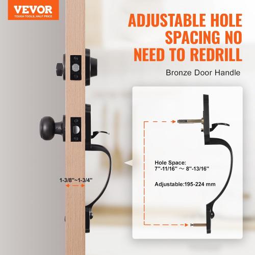 VEVOR Front Door Handle and Deadbolt Set, Front Door Lock Set with Interior Knob, Adjustable Hole Spacing Single Cylinder Handleset, for Right and Left Handed Entrance, Brushed Oil Rubbed Bronze