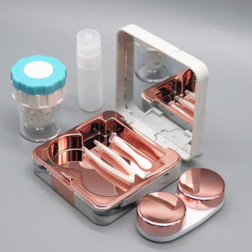 Contact Lens Case with Cleaner Washer, Portable Cute Eye Contacts Colored Lenses Applicator Remover Tool Kit with Mirror Solution Bottle Travel Size for Daily Outdoor (Square, Rose Gold)