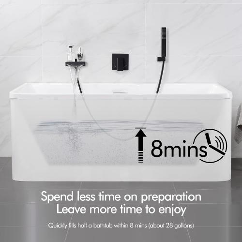 KES Tub Faucet Wall Mounted with Waterfall Spout, Bathtub Faucet with Shower Hand-Held Tub Filler Matte Black (Rough-In Valve and Trim Kit Included), XB6220-BK