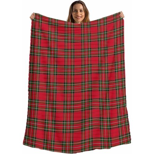 Fleece Throw Blanket for Couch,Winter Christmas Tartan Plaid Soft Cozy Plush Blankets with Stripe,Green Red Buffalo Checker Lightweight Flannel Throws Bed Blanket for All Season