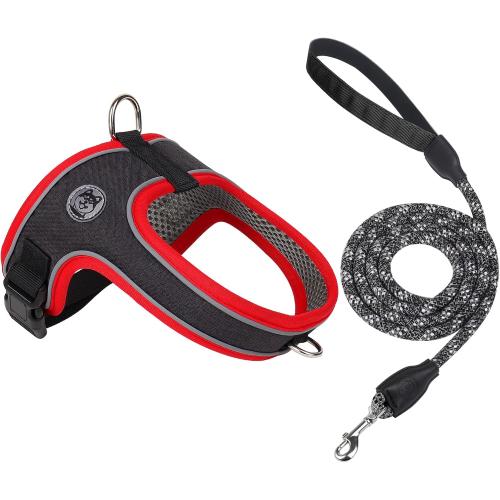 Dog Harness and Leash Set, No Pull Saddle Style Pet Harness, Breathable Mesh Adjustable Reflective Dog Vest for Medium Small Dogs Harness 2 D-Rings, Black, S