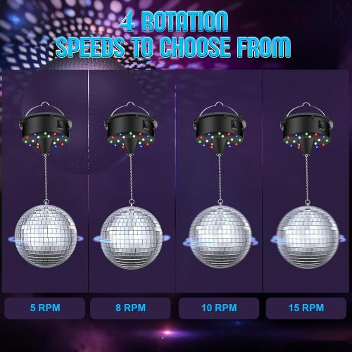 Disco Ball with Motor and Light | 5/8/10/15 RPM Adjustable Speed Rotating