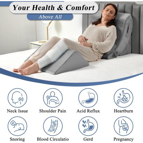 Redluxe Orthopedic Bed Wedge Pillow Set, Post Surgery Foam for Back, Neck and Leg Pain Relief Comfortable & Adjustable Ortho Pillows- Anti Snoring, Heartburn, Acid Reflux & GERD Sleeping Grey