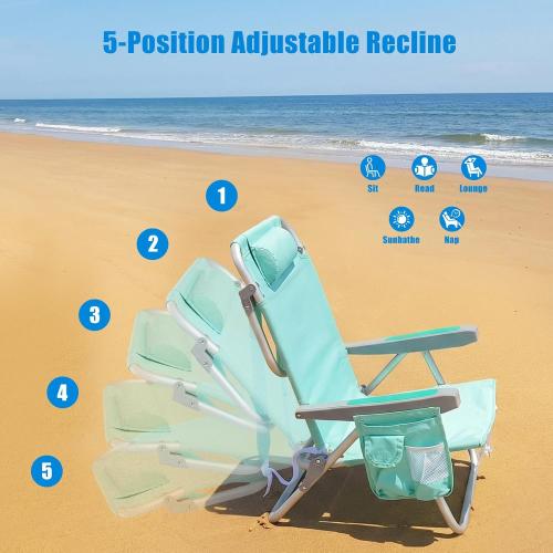 SUNNYFEEL Low Beach Chair 2 Pack, 5-Position Lay Flat Reclining, Backpack Portable Folding Chairs with Cooler Bag & Cup Holder, Heavy Duty 350 LBS, Compact for Beach, Camping, Travel‼️ light dirt spots‼️