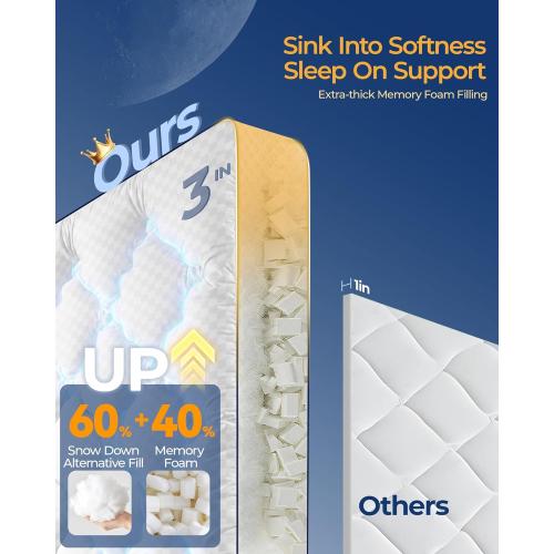3 Inch Full Mattress Topper, Extra Thick Memory Foam Mattress Pad for Back Pain Relief, Pillow Top Mattress Topper with Breathable Air Mesh Sides, Soft Fluffy Supportive Pressure-Relieving Bed Topper