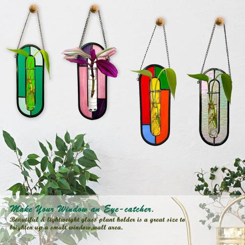 LITMIND Hanging Planter Terrarium with Vibrant Stained Glass Suncatcher Elements, Hydroponic Mini Plants Propagation Station - Perfect for Home & Garden Decor, Includes 2 Glass Propagation Tube
