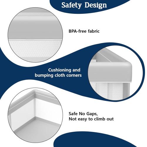 Grey Playpen for Babies and Toddlers, Play Pen Indoor & Outdoor Active Center, Sturdy Safety Playard with Anti Slip Suction Cups, Skin-Friendly Fabric, Large Space Baby Fence