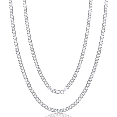 Aka Gioielli - Italian 925 Sterling Silver 5mm Curb Cuban Link Chain - Solid Sterling Silver Necklace for Women and Men - Made in Italy