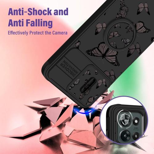 for Moto G 5G 2025 Case - Women Girls Cute Phone Cover Girly Pretty Aesthetic Black Butterfly Unique Design with Camera Cover and Ring Stand Funda for Motorola G 5G 2025