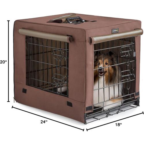 DONORO Dog Crates for Small Size Dogs Indoor Double Door Dog Kennels & Houses for Puppy and Cats, Collapsible Metal Contour Dog Cages (Brown, 24.0 L x 18.0 W x 20.0 H)