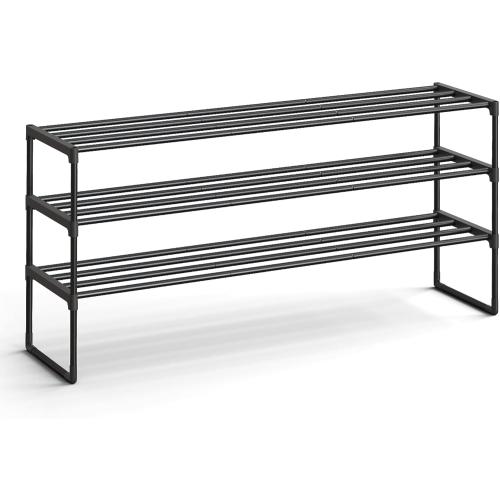 SONGMICS Shoe Rack, 3-Tier Shoe Organizer, Metal Storage Shelf, Upright or Upside Down, for 20-24 Pairs, Stackable, for Entryway, 11.8 x 46.1 x 21.7 Inches, Black ULSA033B01