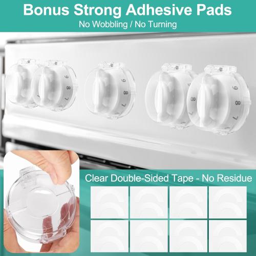 GRENFU Stove Knob Safety Covers (5   1 Pack) - Double-Key, Universal Size Gas Stove Knob Locks with Strong Double-Sided Tape, Heat-Resistant Oven Knob Covers for Child Safety/Pet Safety, Clear View