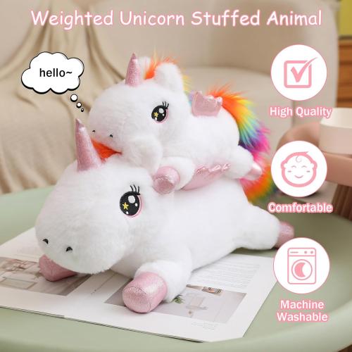 SQEQE Weighted Unicorn Plush, Weighted Unicorn Stuffed Animal, Cute Plushies Soft Pillow Toy Gift for Kids Adults 9.8 Inch, 0.8 Lbs