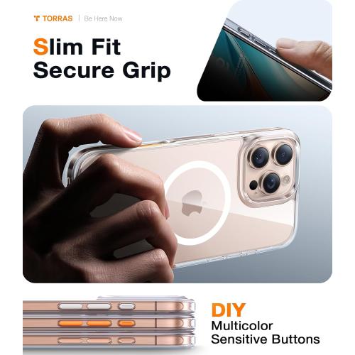 TORRAS for iPhone 16 Pro Case Diamond Clear | Compatible with MagSafe, Military Grade Drop Protection, Stronger Magnetic, Shockproof Airbag, Color Button, Slim Anti-Yellowing Anti-Scratch Transparent