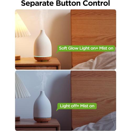 White InnoGear Oil Diffuser, 150ML Ceramic Diffuser for Essential Oils Handcrafted Aromatherapy Diffuser Ultrasonic Cool Mist Humidifier with 2 Mist Modes Waterless Auto Off for Room Office, White