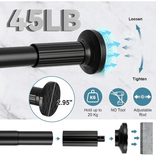 Tension Curtain Rod 51-168 In (4.25-14 Ft), Extra Long Tension Curtain Rod for Patio, Outdoor Curtain Rod No Drilling, Adjustable Spring Shower Rod for Bathroom Window Easy to Install No Rust, Black