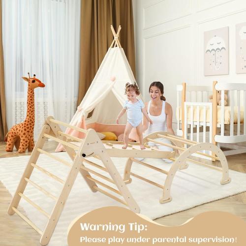 Pillowhale Extra‑Large Montessori Wooden Climbing Triangle Set—Foldable Toddler Gym Triangle, Climbing Ramp & Arch, Indoor Playground for Toddlers 12  Months