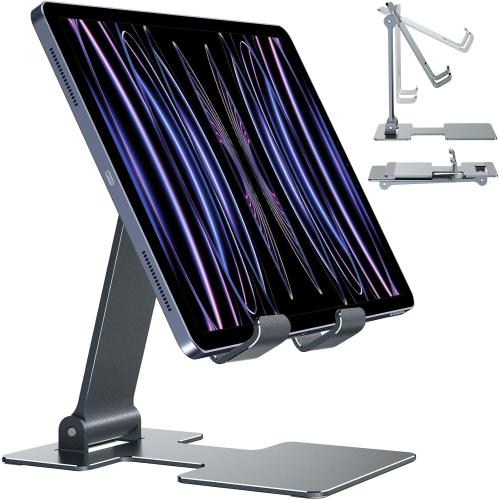 Anozer Tablet Stand,Adjustable Tablet Holder for Desk,Foldable for iPad Stand Dock Holder for iPad Air 5/4/Mini 6/Mini 5/10.2/Pro 12.9/Pro 11,Portable Monitor,Surface (4-13 inch)-Grey
