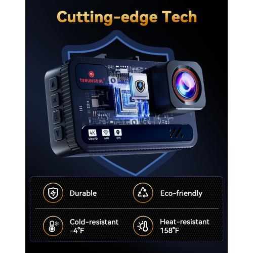 4K 4K Dash Cam Front and Rear, Free 128GB Card Included, 5.8GHz WiFi Dash Camera for Cars, Built-in GPS, G-Sensor, 170°Wide Angle, 3 IPS Screen, 24H Parking Mode, Support 512GB Max