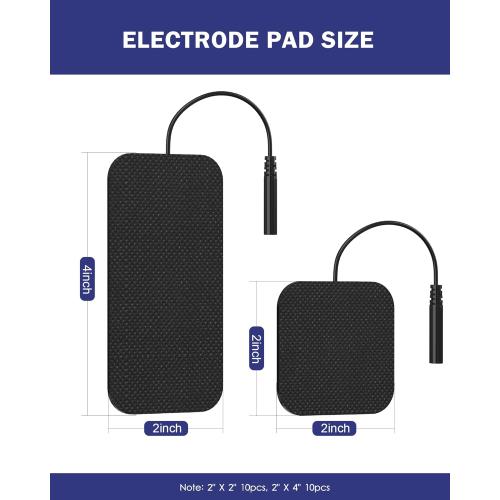 TENS Unit Replacement Pads, Nursal Reusable Self-Adhesive Electrodes Pads 20 Packs 2x2” 2x4”, Latex Free Pigtail TENS Pads, Compatible with TENS 7000, AUVON TENS, Etekcity, Nicwell Care Tens