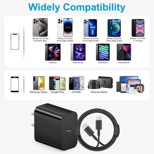 iPhone 17 16 15 Charger Fast Charging 6FT - 20W USB C Charger Block