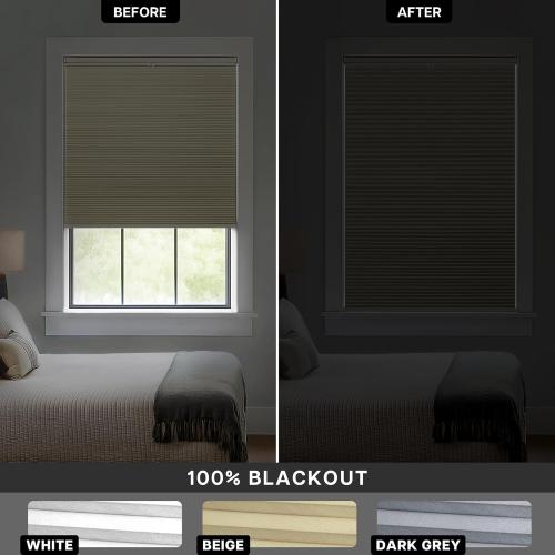 Lazblinds Upgraded Magnetic Top Down Bottom Up (TDBU) Honeycomb Blinds, No Drill No Tools Easy Install Cordless Cellular Shades for Windows 33.5 W x 64 H, White - Blackout
