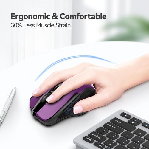 TECKNET Wireless Mouse, 2.4G Ergonomic Optical Mouse, Computer Mouse for Laptop, PC, Computer, Chromebook, Notebook, 6 Buttons, 24 Months Battery Life, 2600 DPI, 5 Adjustment Levels - Purple