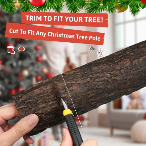 Artificial Bark Christmas Tree Skirt Hidden Fake Rod, Bark Wood Texture for Christmas Tree, Home, Party Holiday Decoration. (Christmas Fake Rod/Skirt Blank)