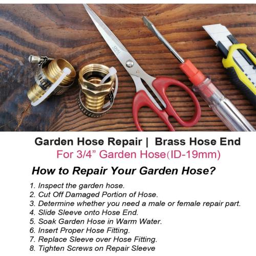 PLG Solid Brass Garden Hose Repair Kit - Heavy Duty Connector with Stainless Steel Clamps - Leak-Proof Mender for 3/4 Hose Fittings - Easy Install for Hose End Replacement & Custom Lengths, 2 Pack