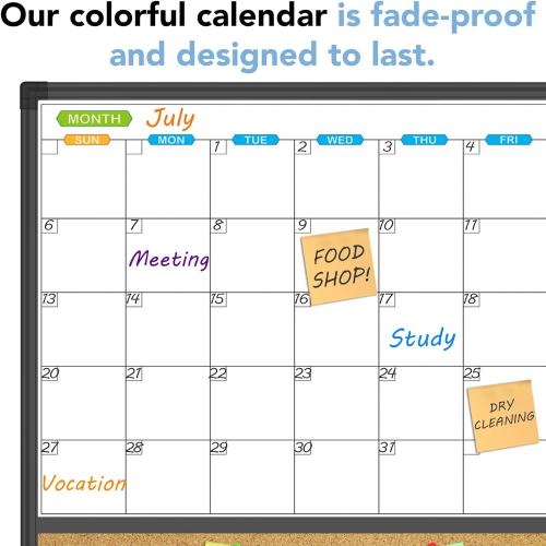 Size 24x18 JILoffice Magnetic Calendar Whiteboard & Bulletin Corkboard Combination, Combo Board 24 x 18 Inch, Black Aluminum Frame Wall Mounted Board for Office Home and School with 10 Push Pins